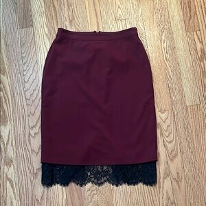 Burgundy Pencil Skirt with Black Lace Bottom